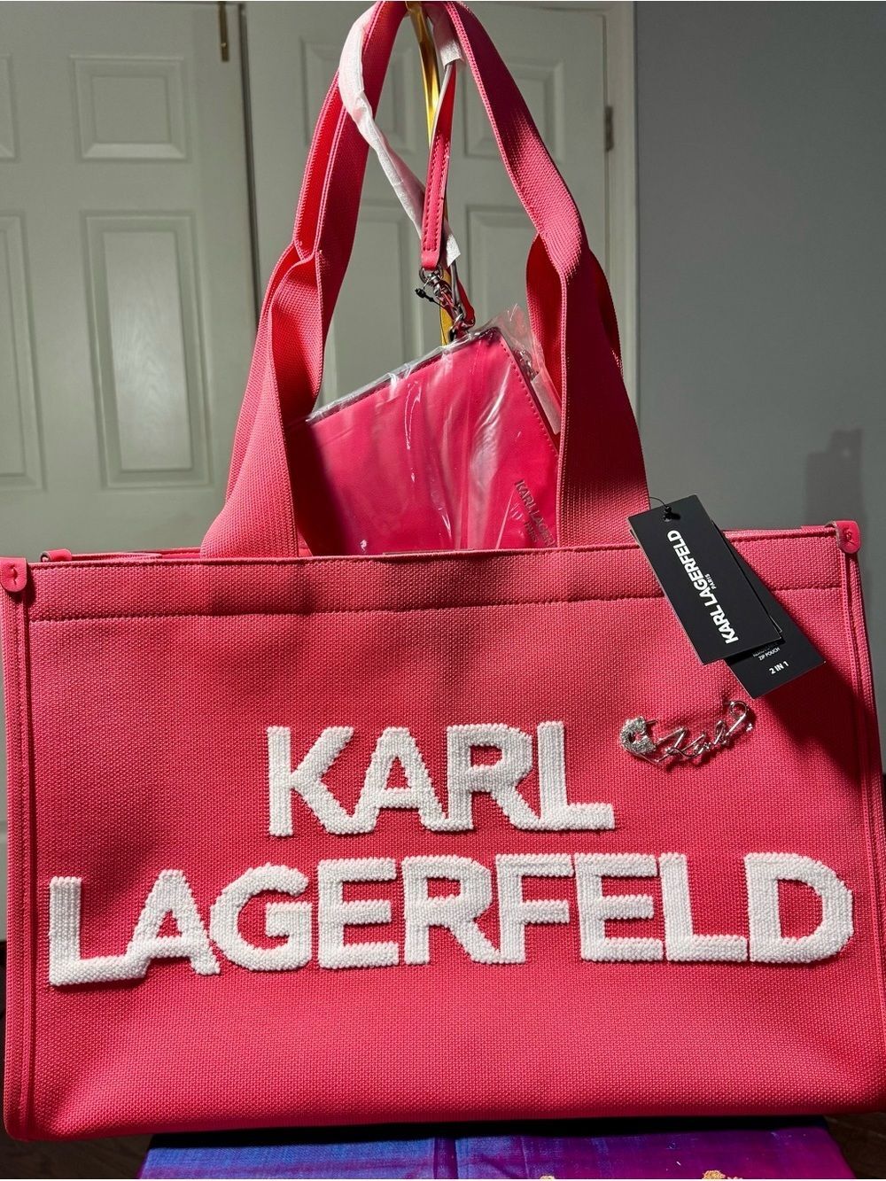 NWT Karl Lagerfeld Paris Kristina 2-in-1 Canvas Tote Bag Pink